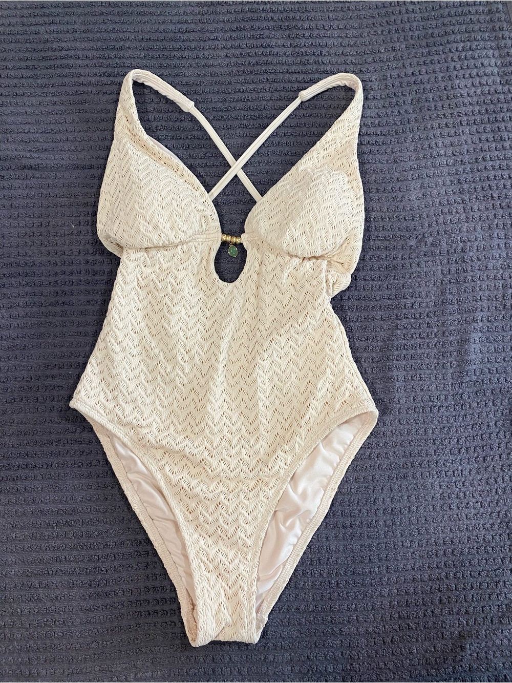Shade & Shore natural crochet one piece with gemstone feature